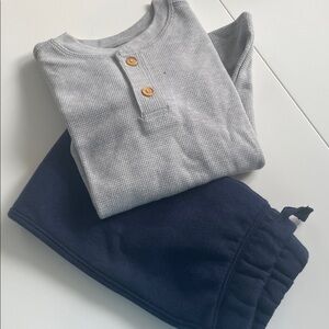 Gray Henley Top and Navy Sweatpants Pants Set